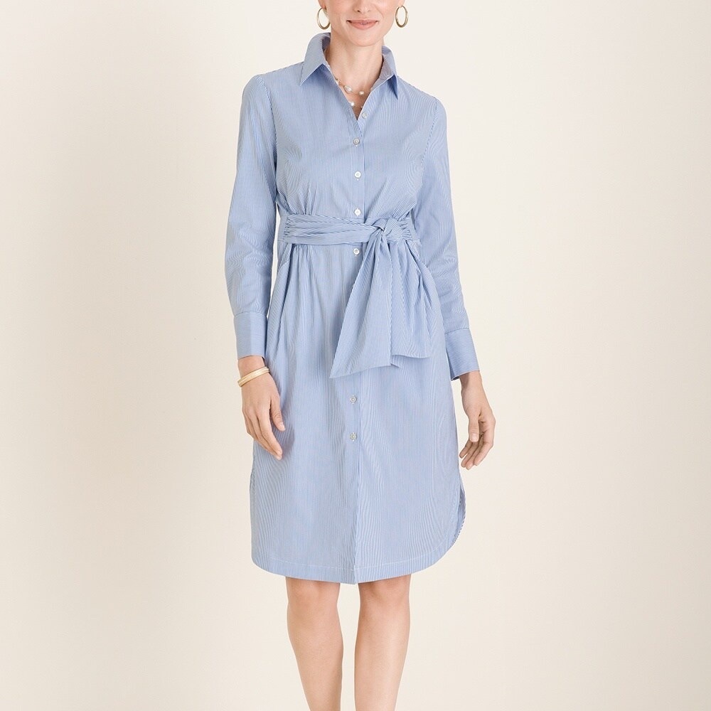 Chico’s Striped Tie Waist Shirt Dress